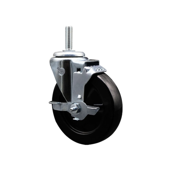 5 Inch Soft Rubber Wheel Swivel 34 Inch Threaded Stem Caster with Brake SCC